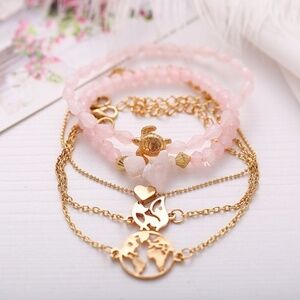 *ANH* 5-Pc Gold x Pink Fashion Bracelet Set